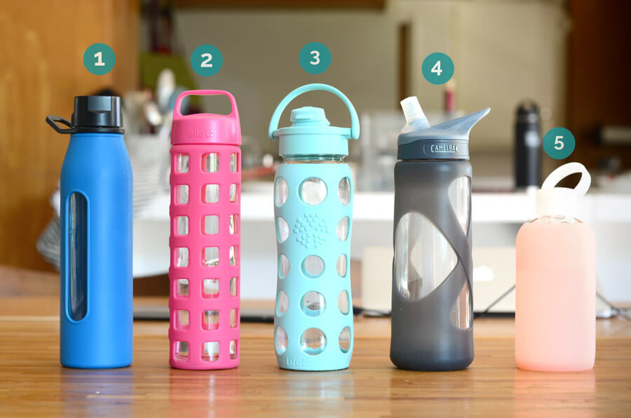 glass water bottle lineup