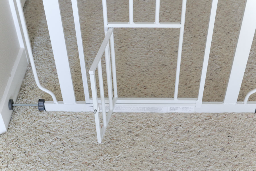Carlson pet gate with cat door open