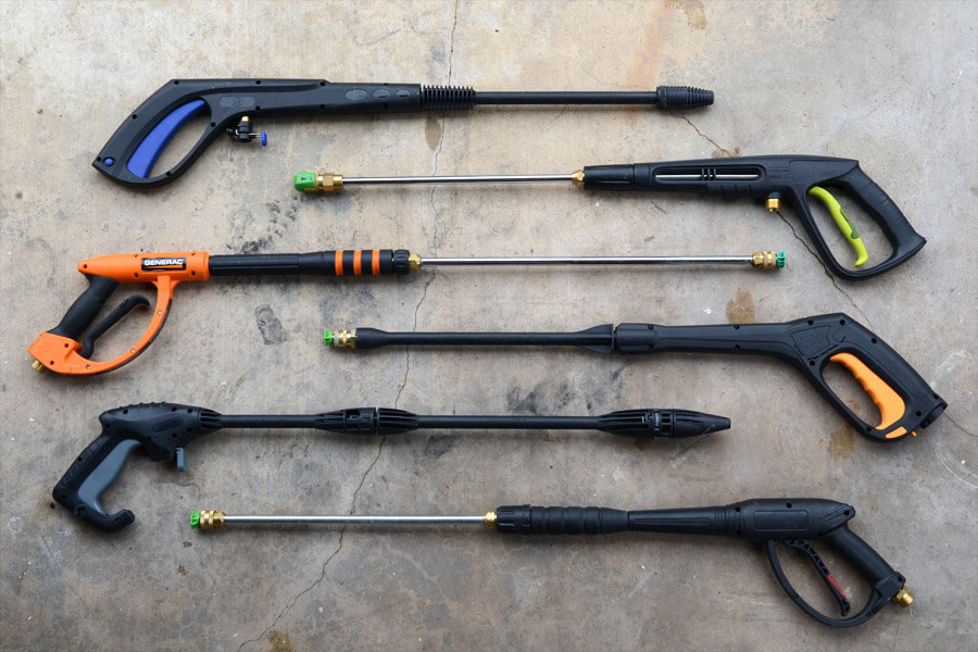 all six spray wands / guns lined up