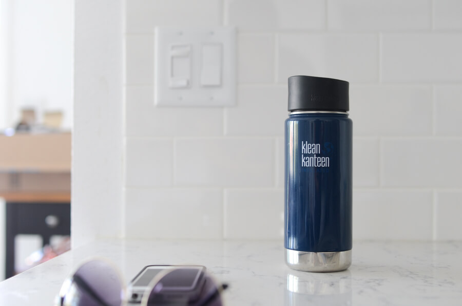 Klean Kanteen mug on a white counter
