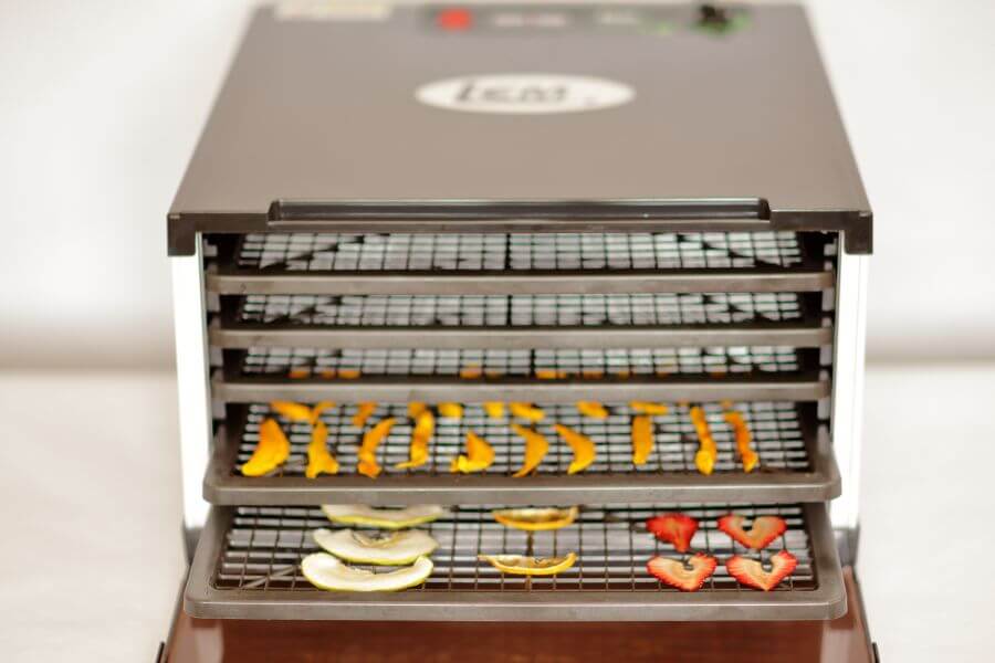 LEM dehydrator with fruit on trays