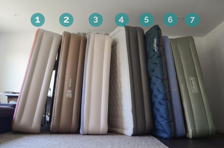 lineup of all the tested air mattresses