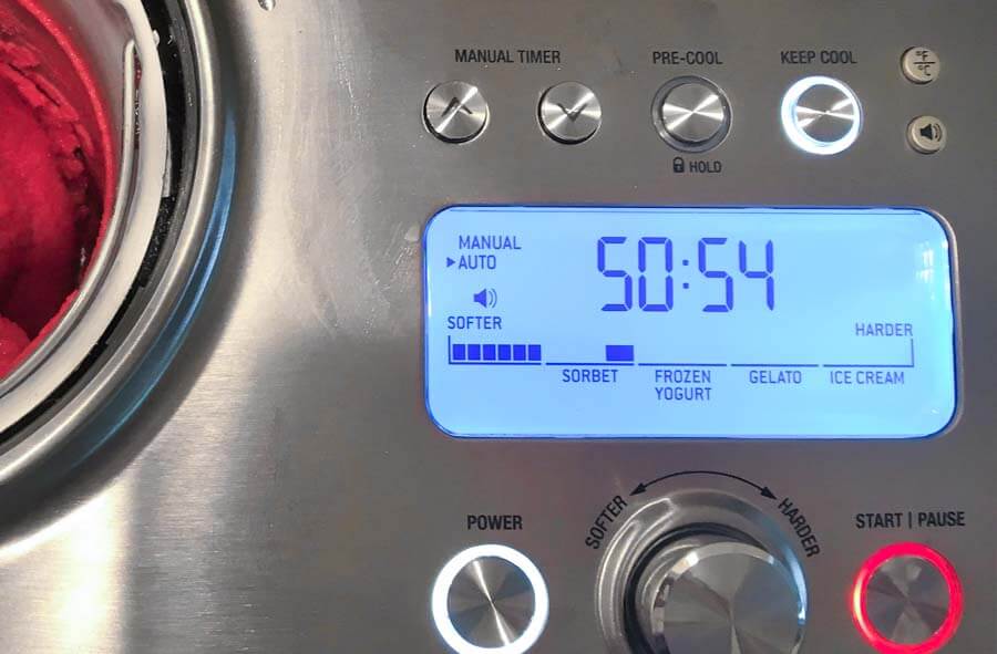 LCD showing churn time on the Breville