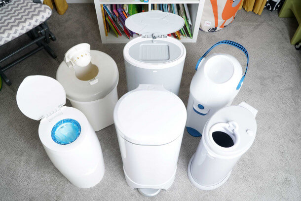 group shot of diaper pails