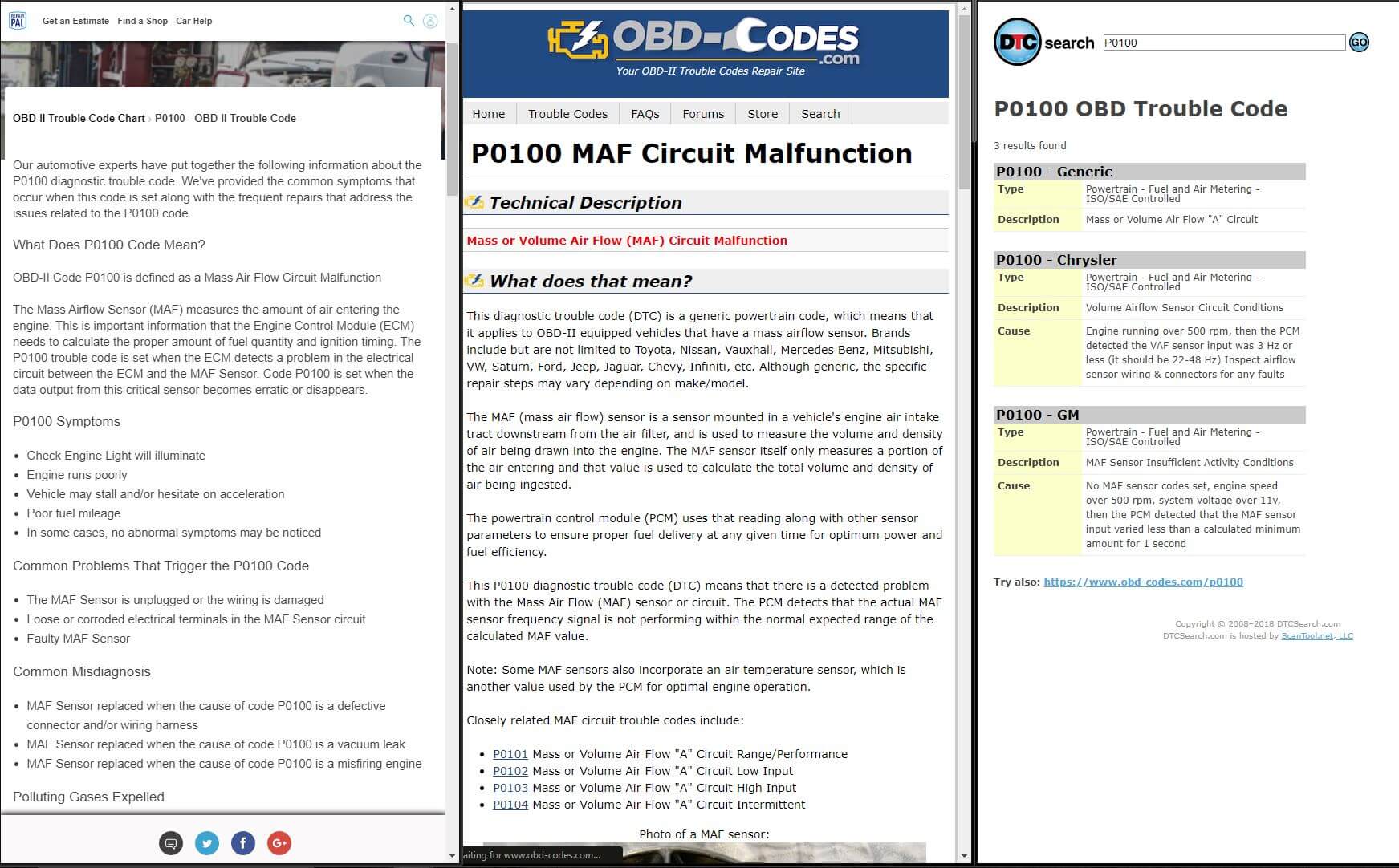 DTC lookup website comparison