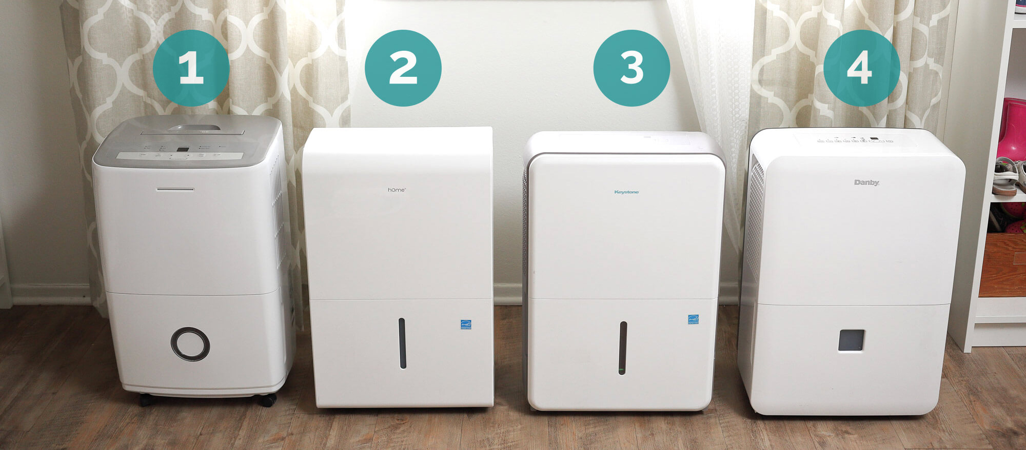 lineup of the top 4 dehumidifiers