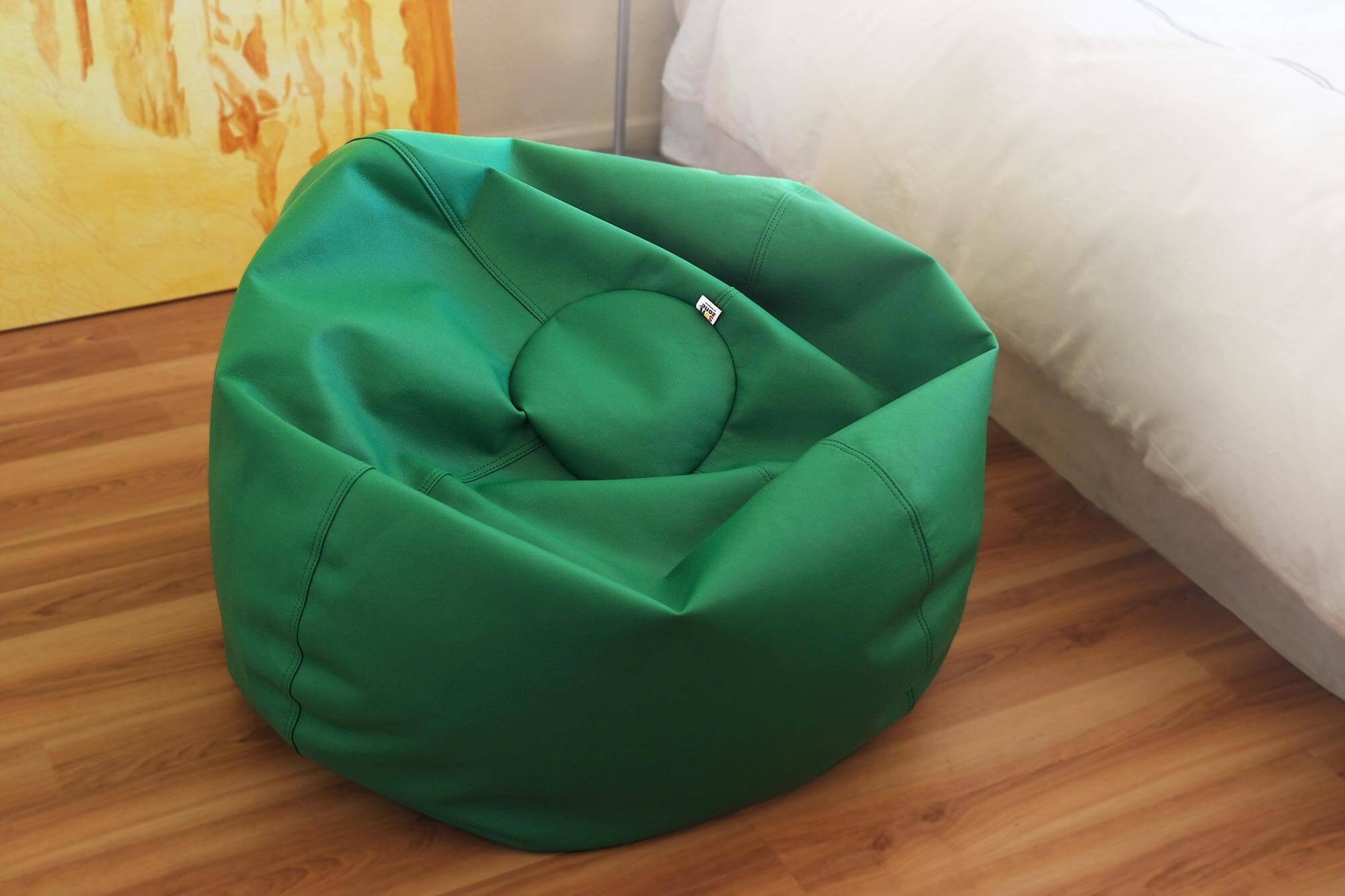 ECR4Kids green bean bag on wood floor
