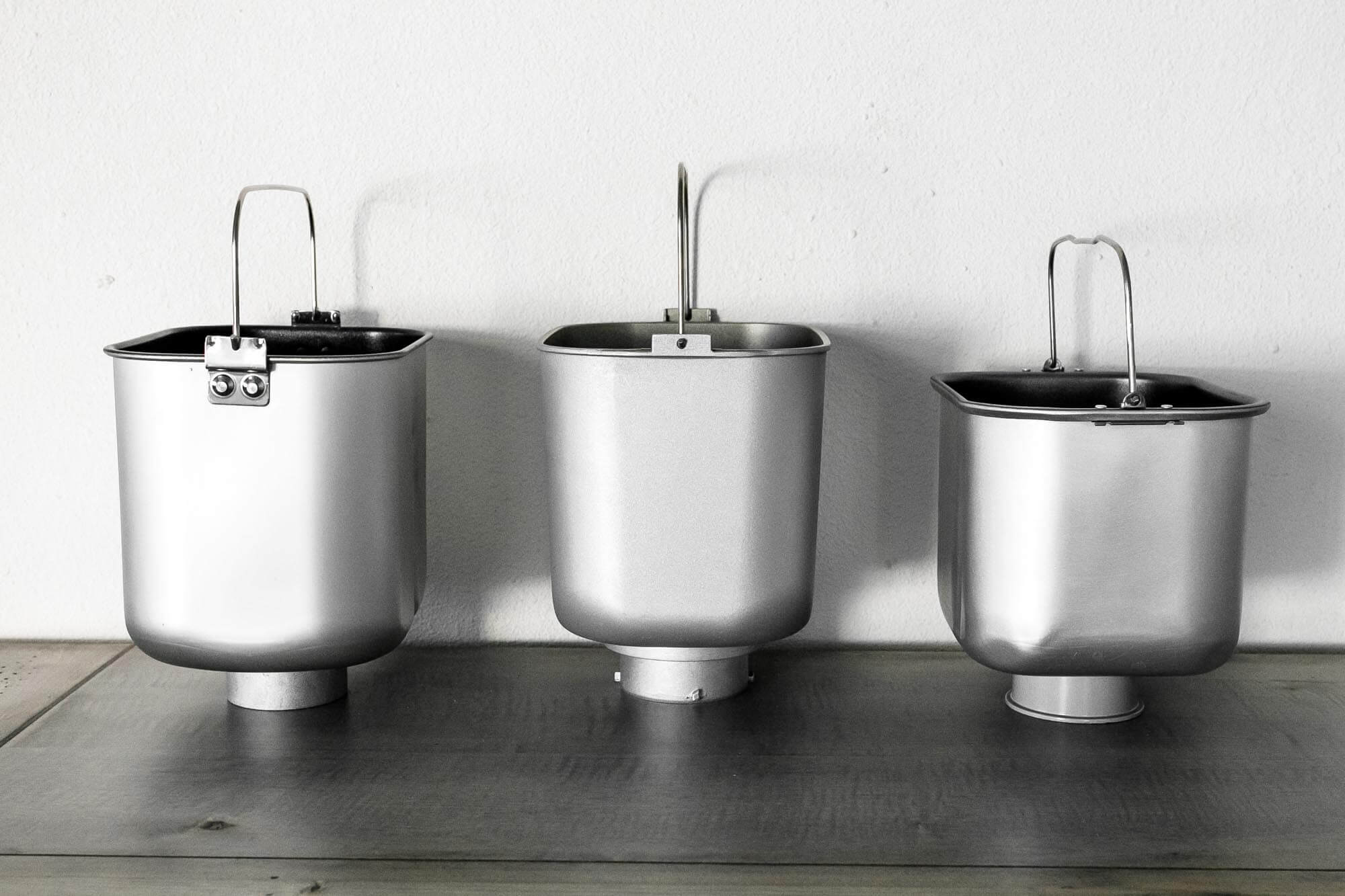 Three loaf tins compared side by side