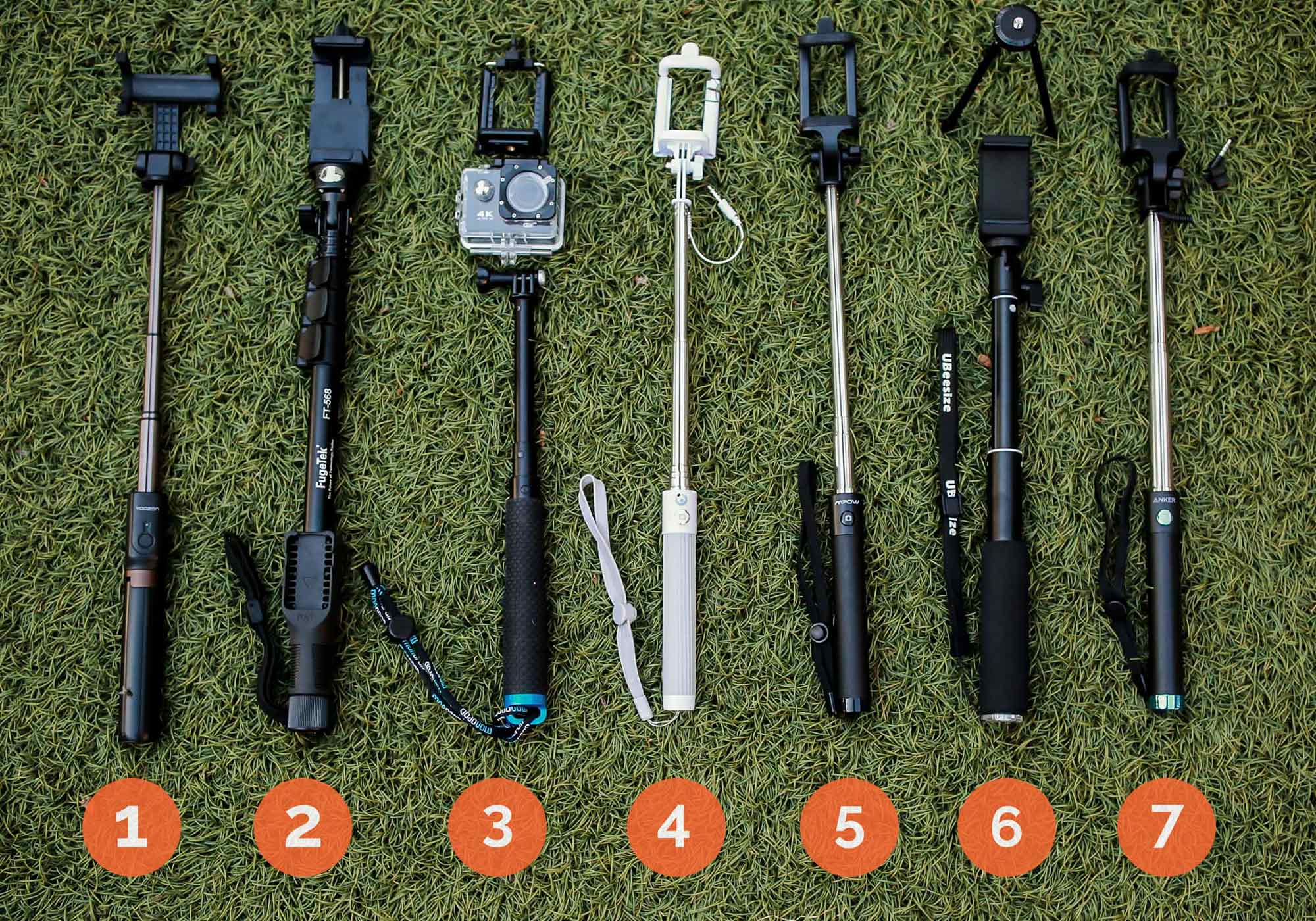 Lineup of selfie sticks