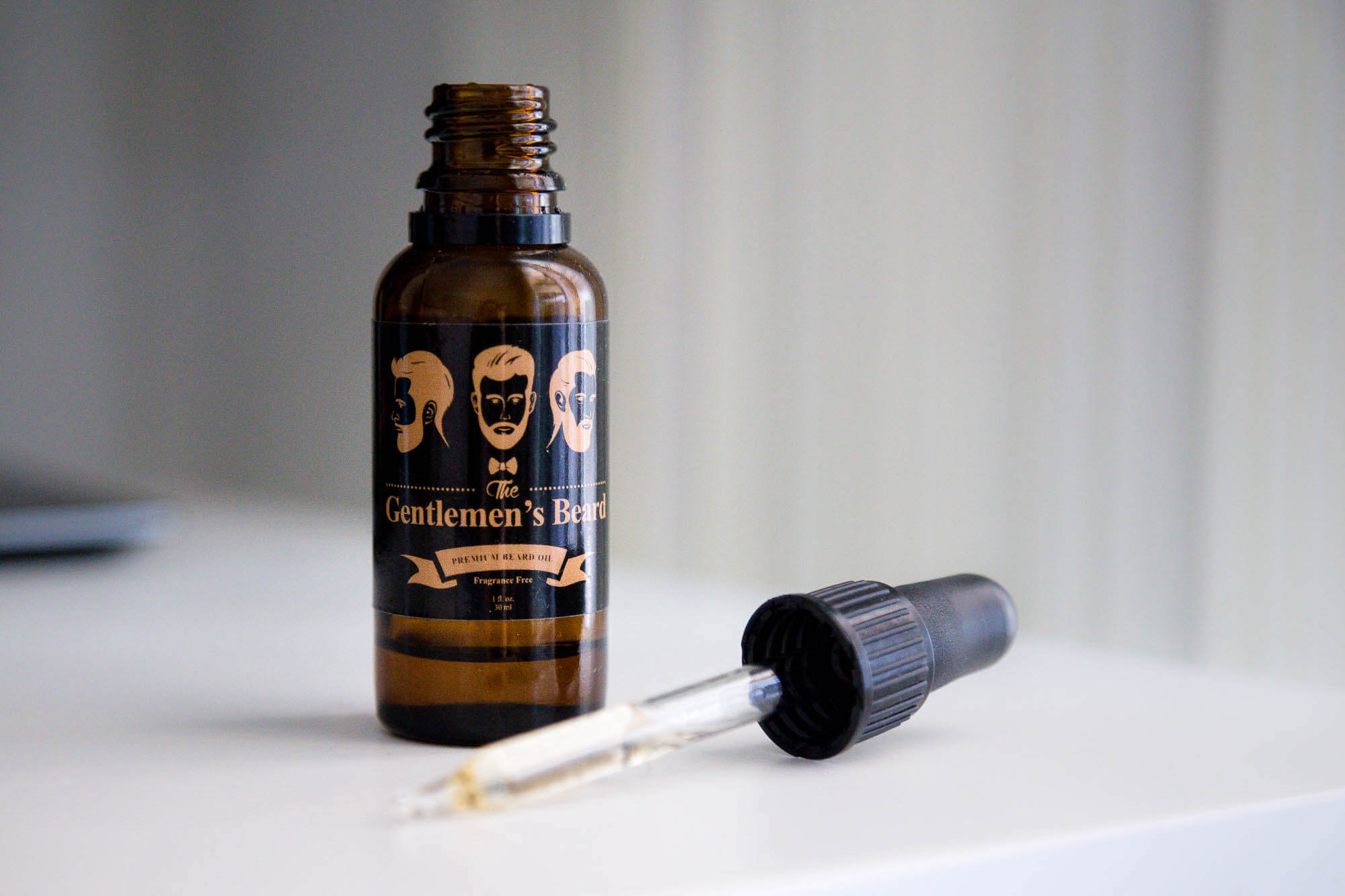 Gentleman's beard with eyedropper on counter