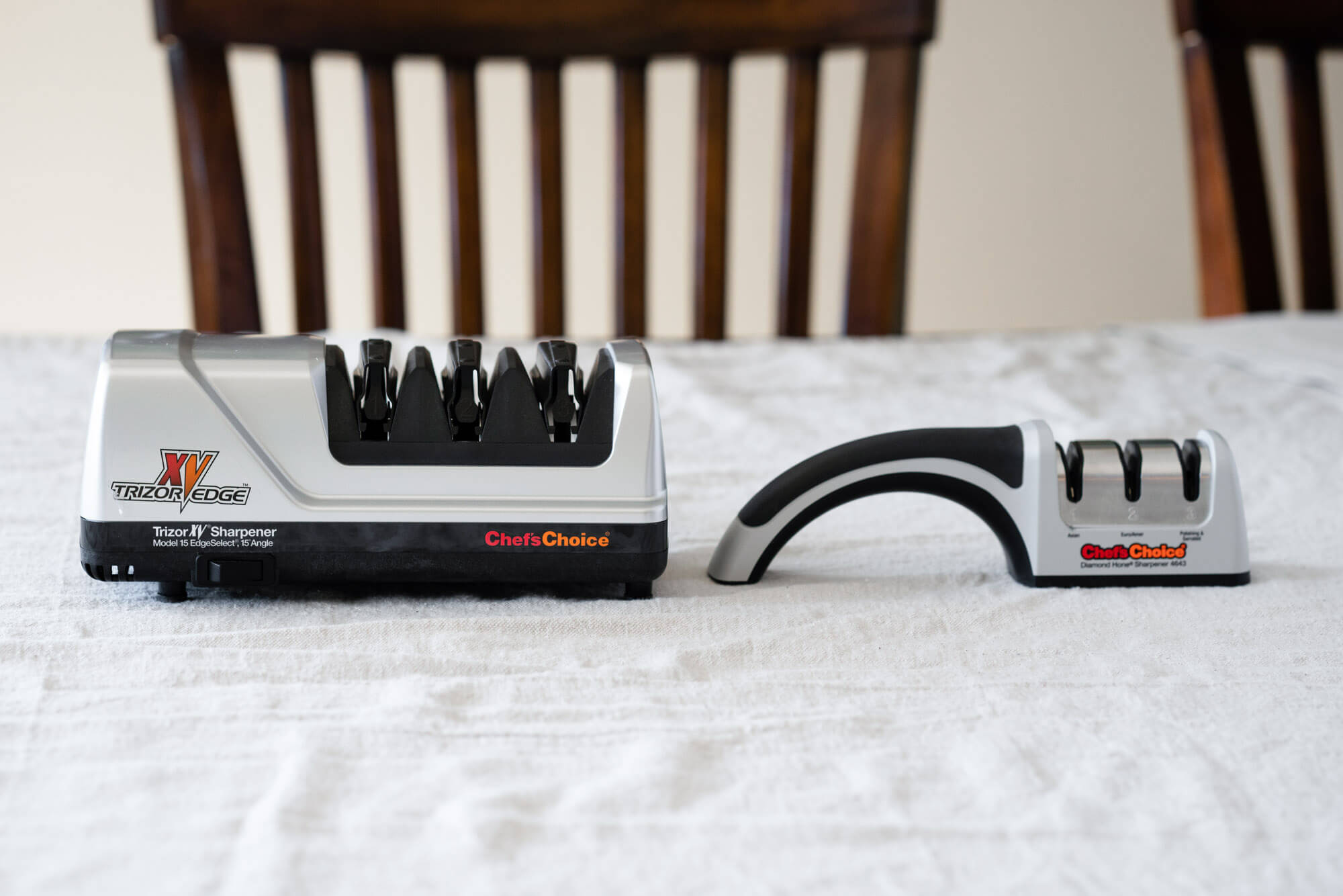 electric knife sharpener next to manual sharpener