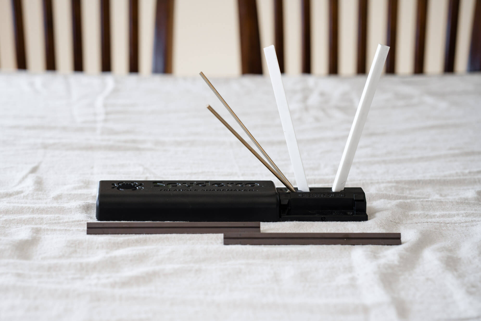 Spyderco Sharpmaker knife sharpener kit on table