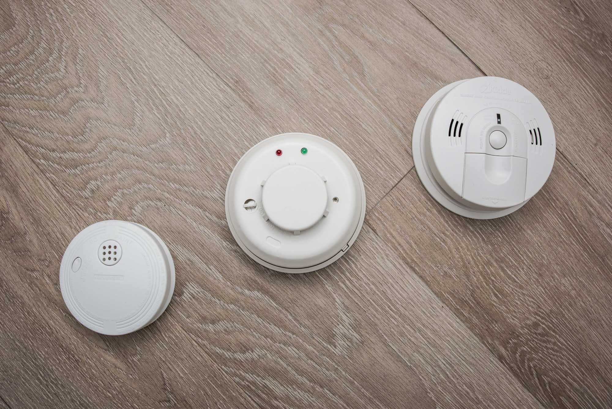 Smoke detectors displayed in a row