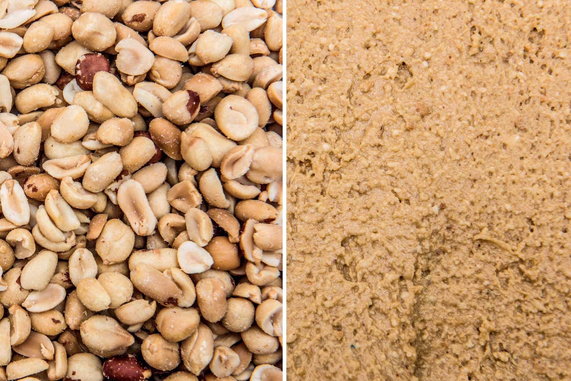 Peanut butter blended from nuts.