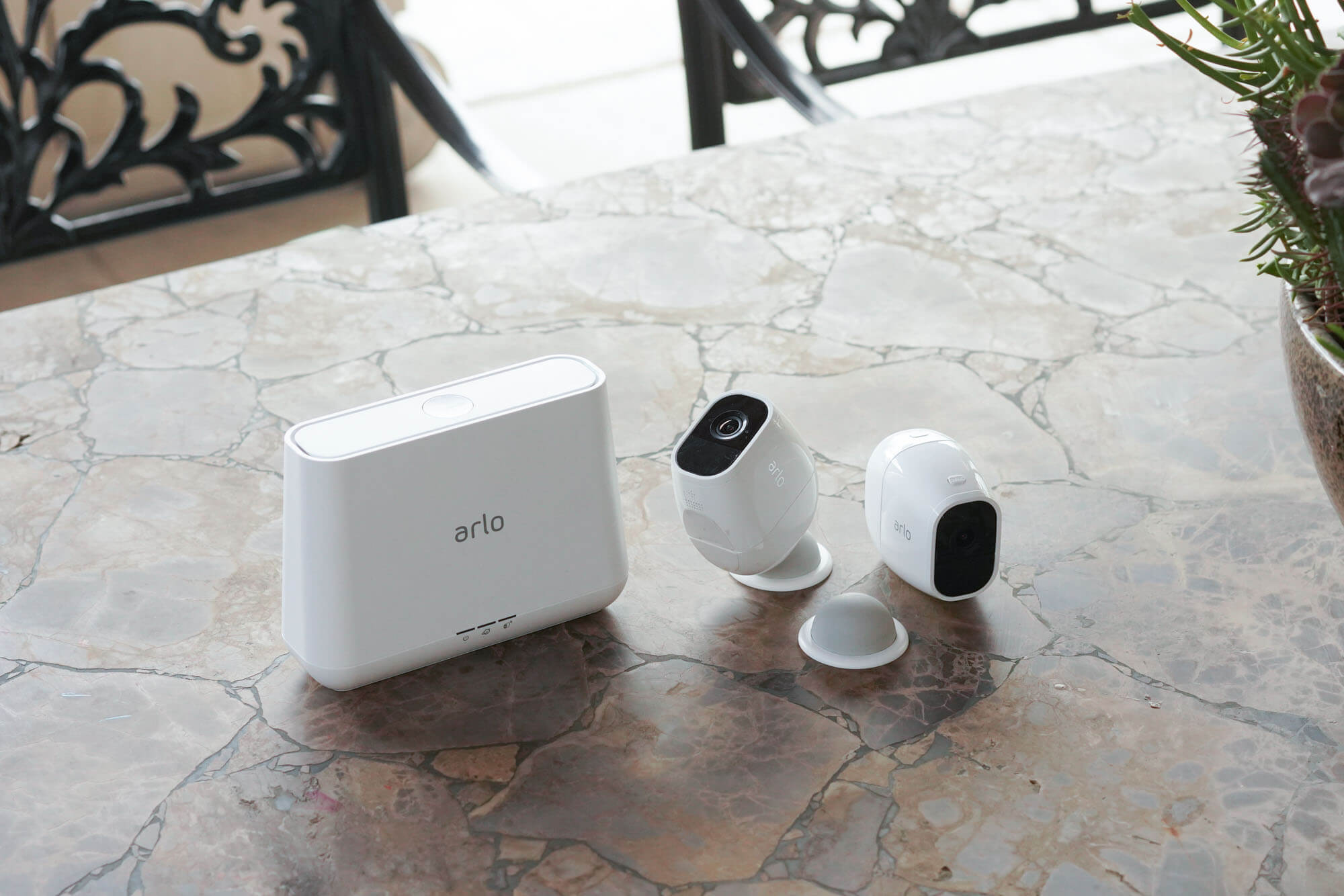 Arlo Pro 2 placed on outdoor table