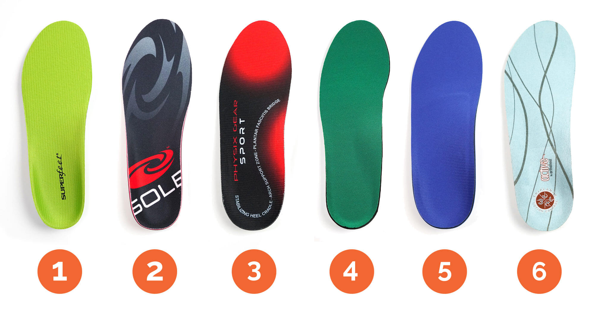 Lineup of shoe insoles