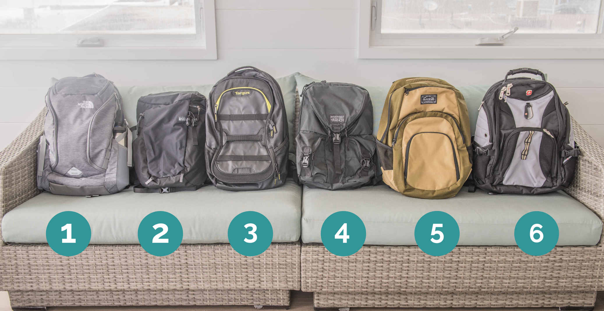 Lineup of backpacks