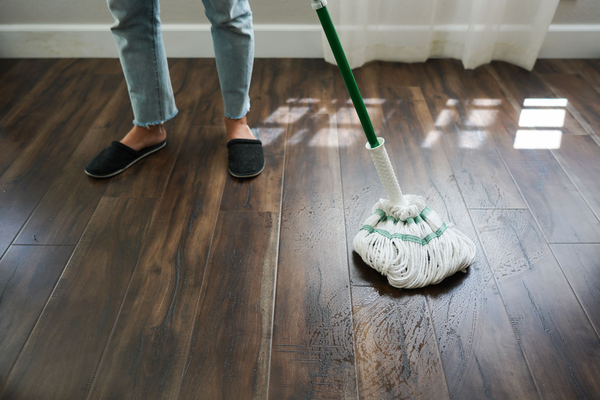 mopping hardwood floors