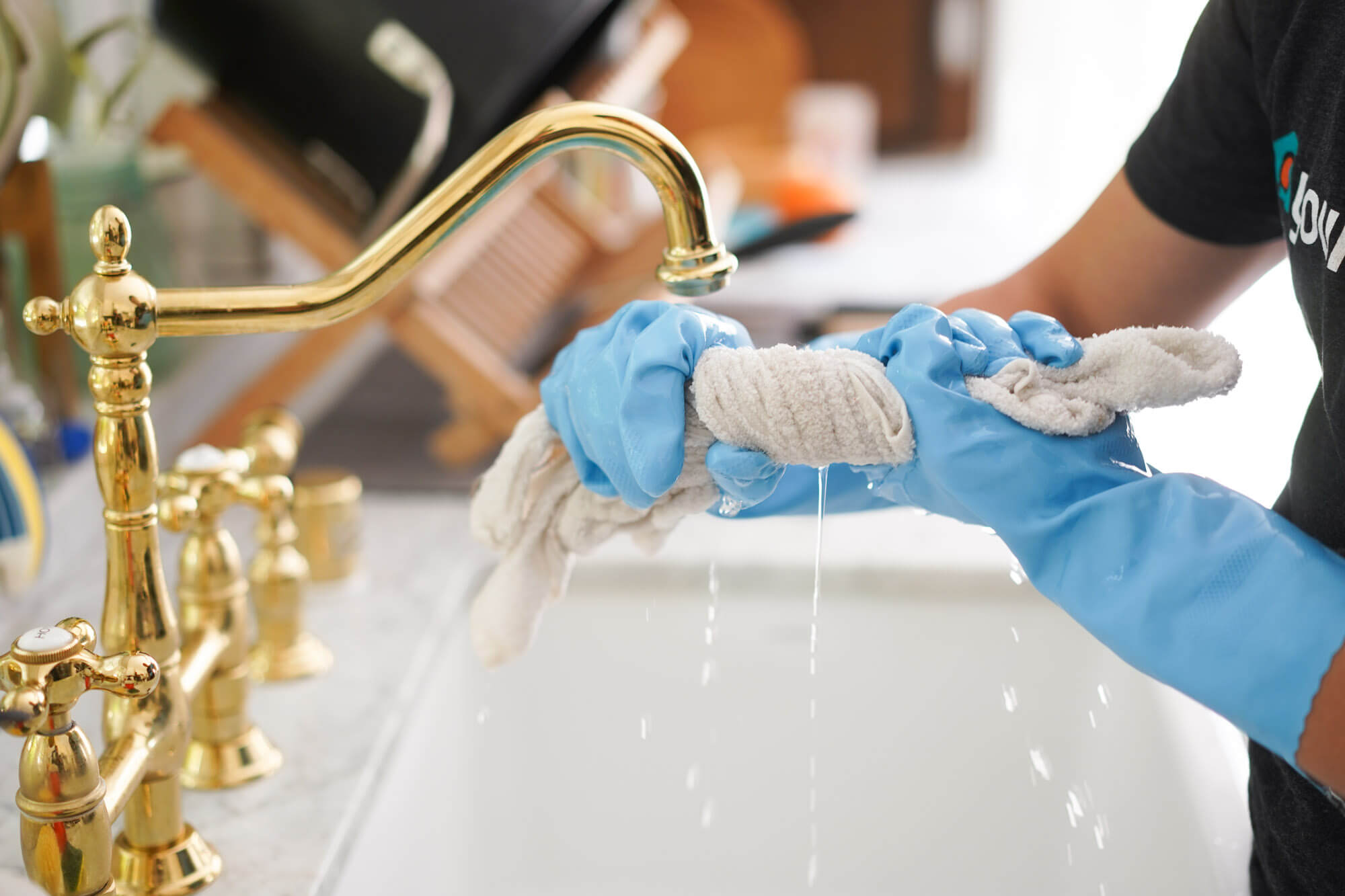 wringing out a washcloth