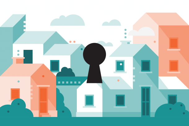 Illustration of houses with a keyhole cutout