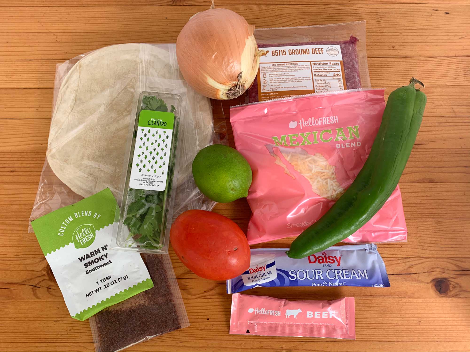 ingredients for cheesy beef tostadas