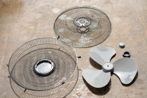 drying fan parts in the sun