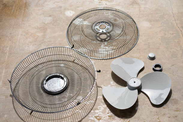 drying fan parts in the sun