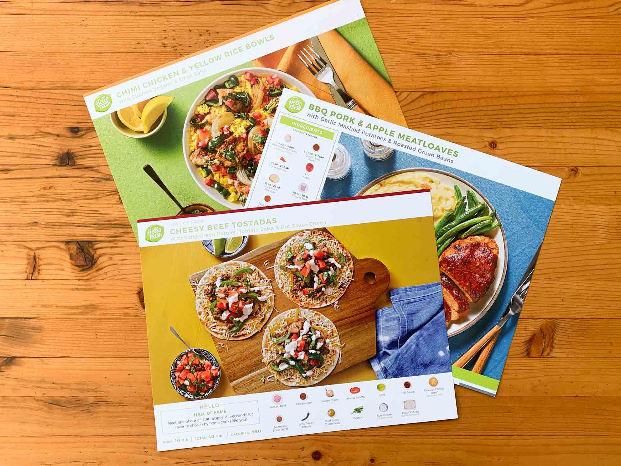 3 HelloFresh recipe cards