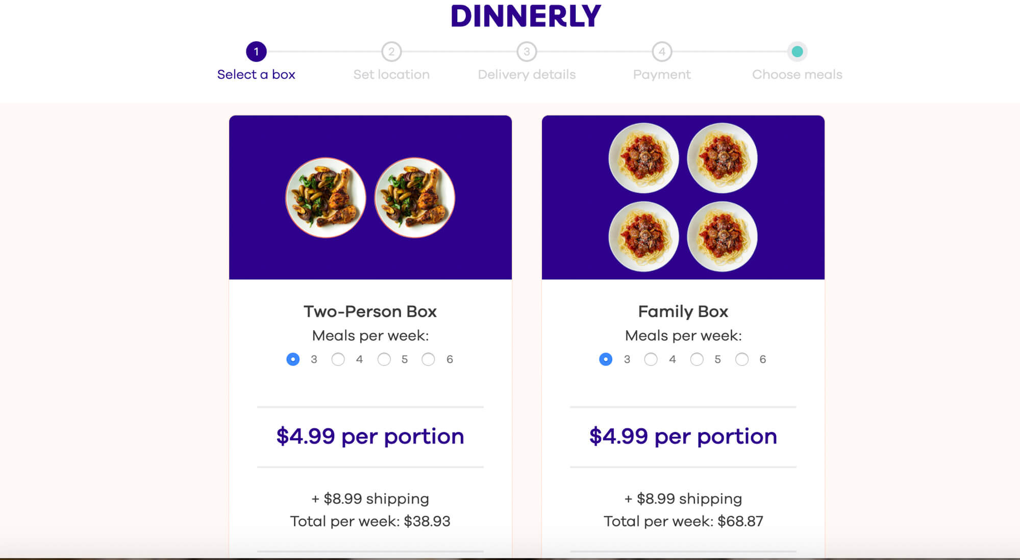 Dinnerly's sign up page