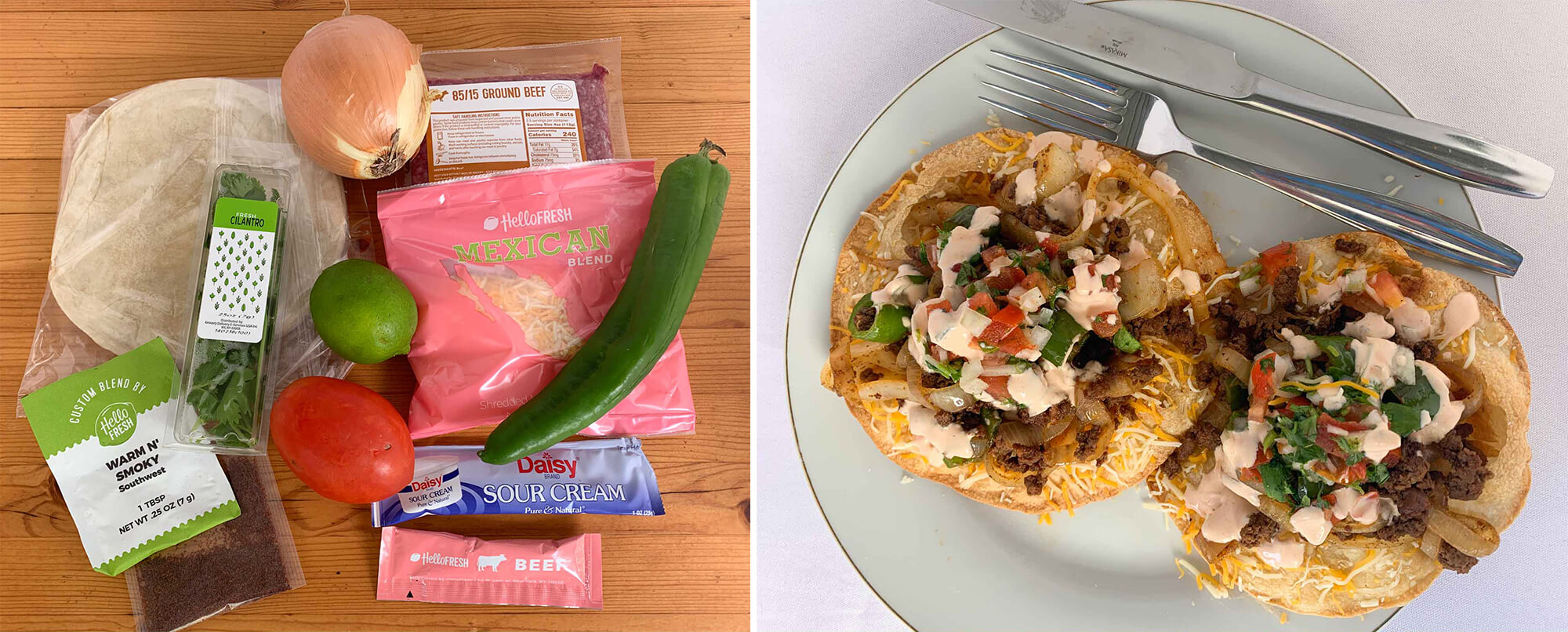 Hellofresh ingredients and cooked tostadas