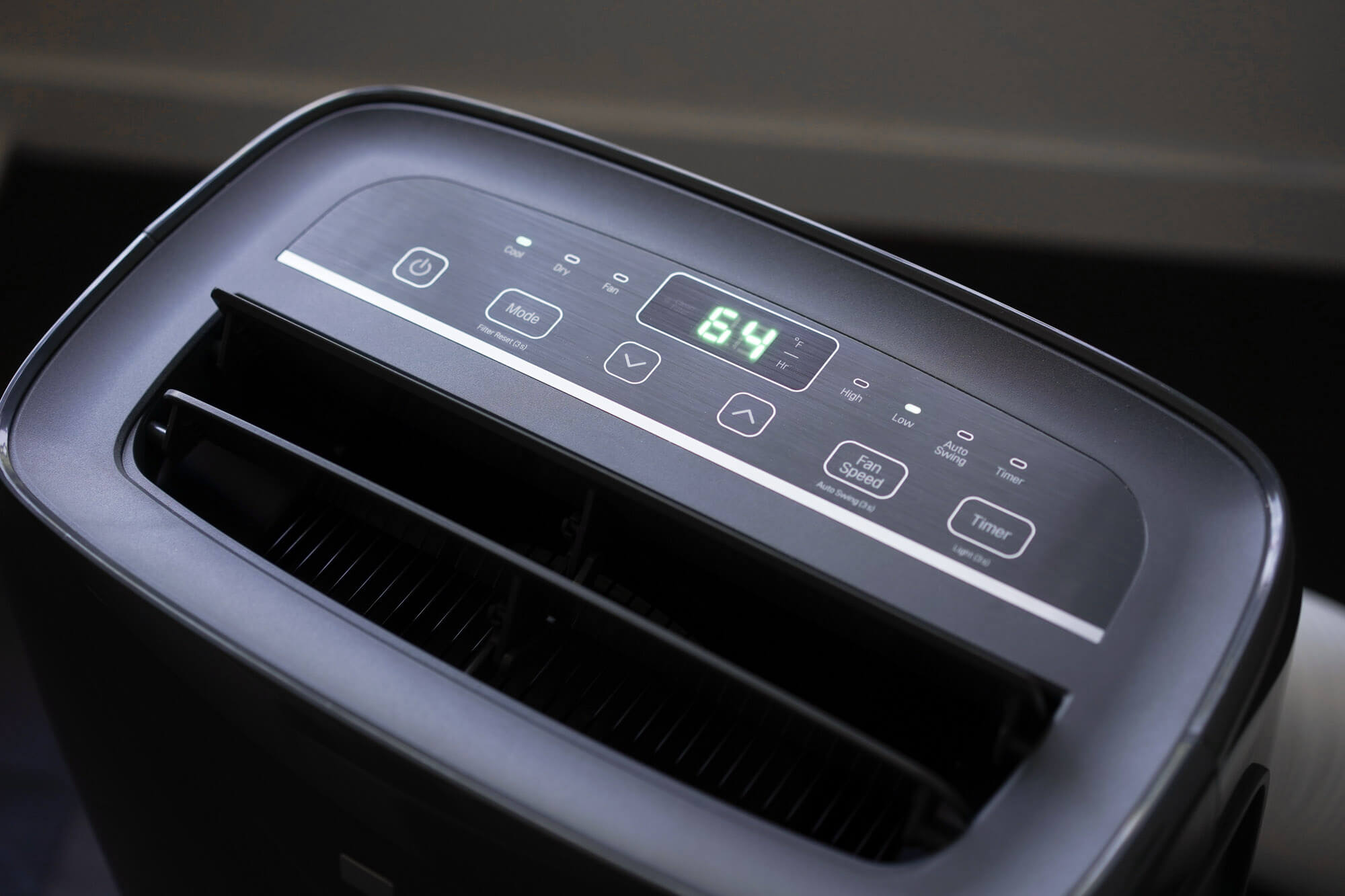 portable AC thermostat closeup