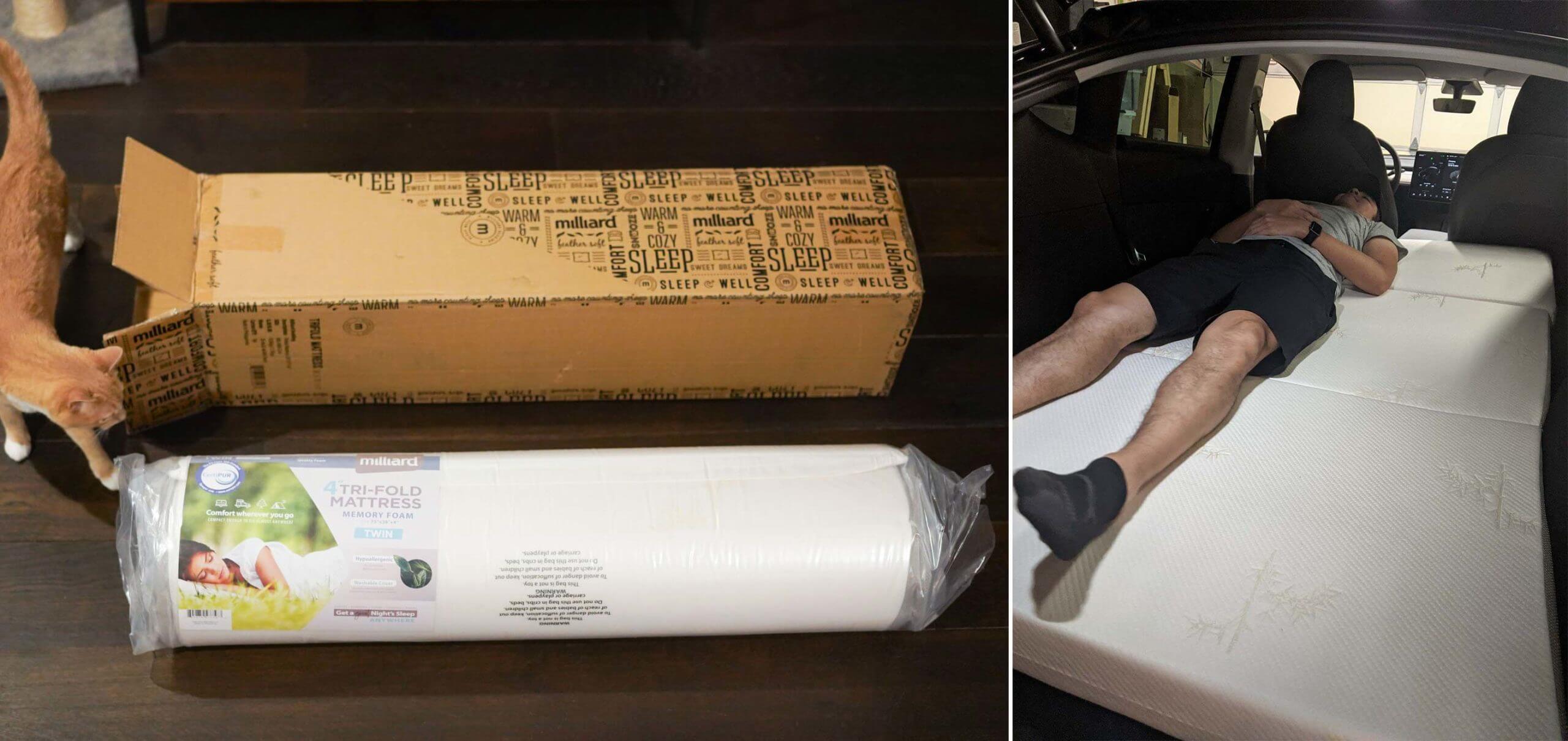 folding foam mattress in a Tesla Model Y