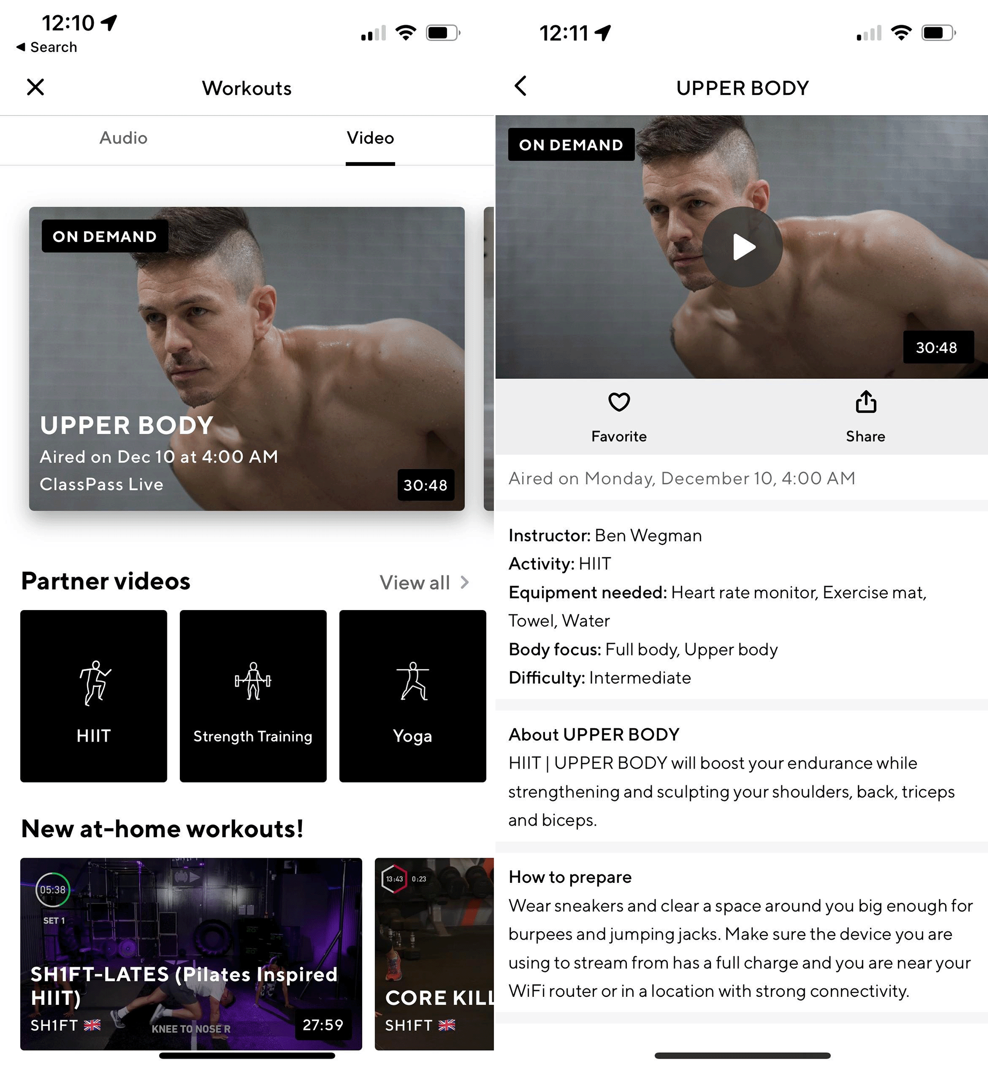 ClassPass on demand videos screenshot